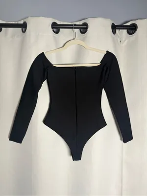 Karen Millen Body Contouring Black Long Sleeve Bardot Knit Thong Bodysuit XS thumbnail 6