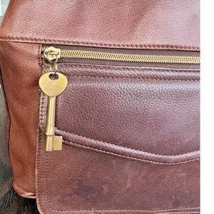 Vintage Y2K Fossil 1954 Brown Leather Crossbody Satchel Key Charm Purse Granny thumbnail 6