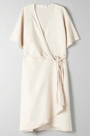 Aritzia Babaton Wallace‎ Wrap Linen Mini Dress Size Small Tan Short Sleeves thumbnail 1