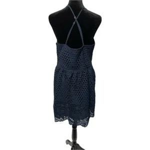 Abercrombie & Fitch Women's Navy Blue Eyelet A-Line Short Dress‎ Size L thumbnail 2