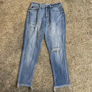 KanCan Jeans Women Size 7/27 Blue Light Wash High‎ Rise Straight Stretch Raw Hem thumbnail 2