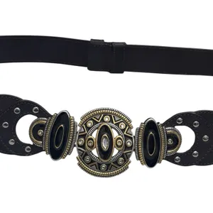 Chico's Genuine Leather Belt Silver And Gold Ornate Buckle Rodeo‎ Boho Luxury thumbnail 3