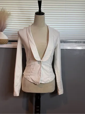 Dots White Open Back Lattice Blazer Jacket Y2K Office Siren Coquette Size M thumbnail 5