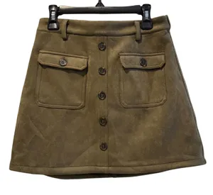 A Loves A Girls Olive Green Faux‎ Suede Mini Skirt Button Front Pockets Large thumbnail 1