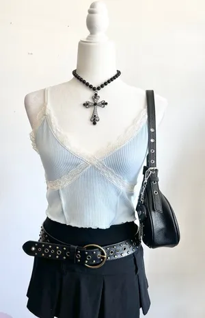 Y2K Lace Trim Tank‎ Top, Coquette, Dollcore, Romantic, Dainty, Medium thumbnail 1