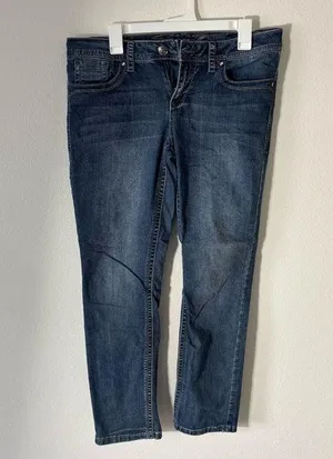 Seven7 Stylish Blue Denim Slim Straight Petite Blue Jeans size 10P thumbnail 1
