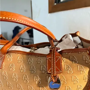 Dooney & Bourke DB Signature Tan Weekender Canvas Tote with Leather Trim thumbnail 3