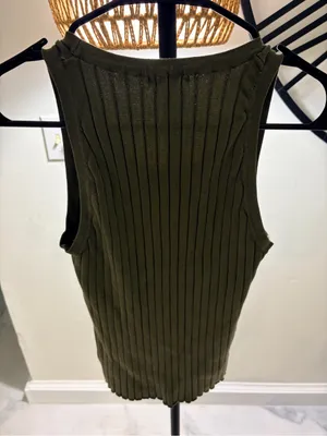 Olive Green Ribbed Tank Top thumbnail 6