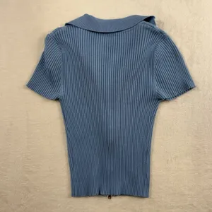 Rue 21 Vtg Y2K XS Top Soft Girl Double Zipper‎ Baby Blue Ribbed Fitted Coquette Dainty thumbnail 9