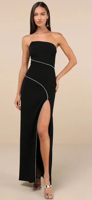 Lulus Elevated Sparkle Black Rhinestone Maxi Dress Wedding Guest Formal Large thumbnail 1