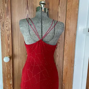 J USA Red Beaded Strappy Back Y2K Maxi Evening Dress Vintage 90’s Sz Large💛🍄 thumbnail 10