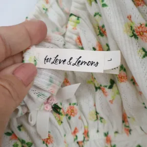 For Love & Lemons Floral Pointelle Puff Sleeve Crop Top Cream L thumbnail 3