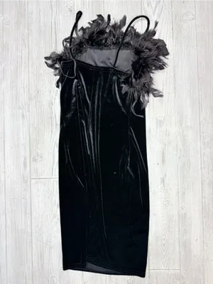 Vintage Velvet 90s Jump Feathered Dress Y2K Fairy Whimsigoth Size 3/4 feathers thumbnail 6