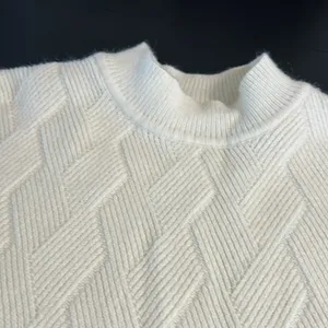 Cyrus‎ Womens Cream White Cable Knit Mock Neck Sweater Large Diamond Textured thumbnail 2