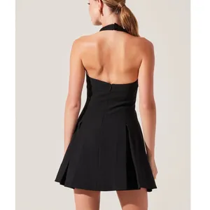 ASTR The Label Black Halter Mini Dress Square Neck A-Line Pleated Small thumbnail 2