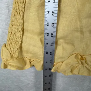 Reformation Yellow Linen Ruffle Smocked Mini Dress Size 10 Off Shoulder Summer thumbnail 7