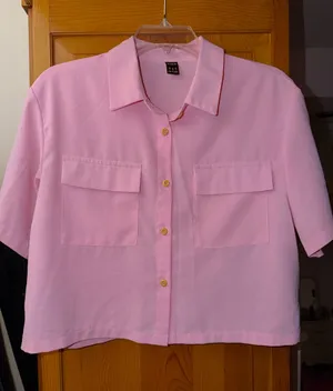 SHEIN Light Pink Short-Sleeve Button-Down Shirt thumbnail 1