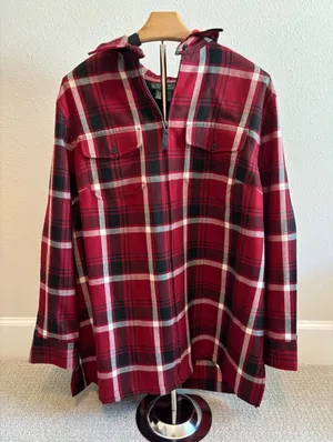 Lauren Ralph Lauren Wool Plaid Shirt Jacket Womens 1X‎ Red Shacket Quarter Zip thumbnail 1