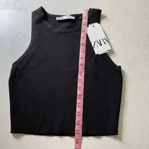 Zara NWT Black Knit Tank Top Size M Minimalist Sleeveless Crop Top thumbnail 7