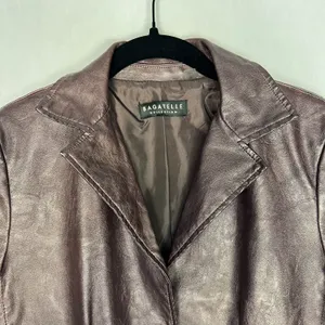 Bagatelle Jacket Womens Small Burgundy Garment Dyed Faux Leather Notch Collar thumbnail 3