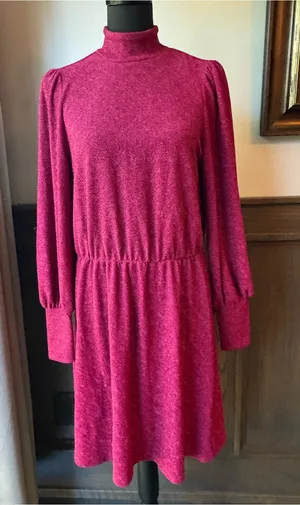 Magenta sparkle Long-Sleeve Mock Neck Dress nwt small thumbnail 1