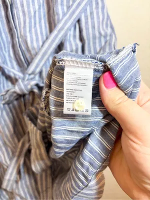 Anthropologie Isabella Sinclair Piper Blue White Stripe Ruffle Sleeve Dress Sz M thumbnail 11