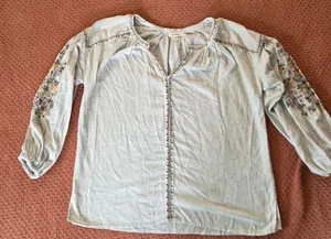 Max Studio Ecru Embroidered Peasant Blouse 3/4 sleeve Size Large Boho thumbnail 1