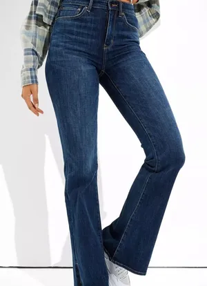 American Eagle Outfitters Super High Waisted Split Hem Flare & Wide Leg Jeans thumbnail 1