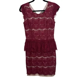 Anthropologie Maeve Elsa Burgundy Lace Peplum Lined Dress Size S thumbnail 2
