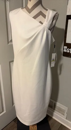Calvin Klein New! One-Shoulder White Sheath Dress size 14 thumbnail 1