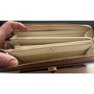Kate Spade Bow Zip Around Wallet Blush Pink Hatched Leather Clutch Gold Tone thumbnail 8