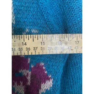 Garnet Hill Intarsia Sweater Teal Magenta Roses Wool Blend Small thumbnail 9