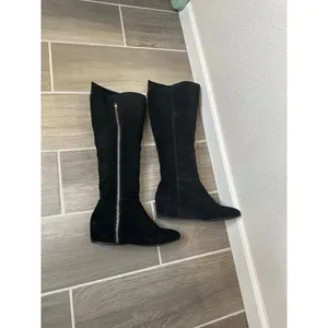 BCBG Black‎ Suede Wedge Knee High Boots Women's Side Zip Fashion Comfort thumbnail 5