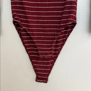 Hollister Ribbed Maroon & White Striped Off Shoulder Long Sleeve Bodysuit thumbnail 4