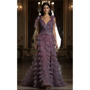 Jovani Gown Tiered Ruffle Mesh Size 4 Train One Of A Kind Romantic Prom Dress thumbnail 2