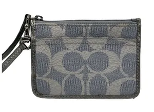 COACH Gray Coated Canvas Card Holder Wallet Wristlet thumbnail 1