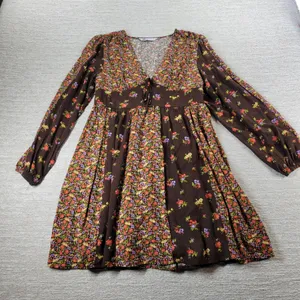 SO Mini Dress XL Brown Mixed Ditzy Floral Print Fit & Flare Cottagecore Prairie thumbnail 10