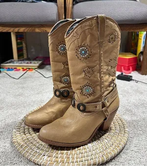 Dingo Addie Women’s Harness Boots Mid-Calf Rhinestone Western Rodeo Cowgirl Tan thumbnail 2