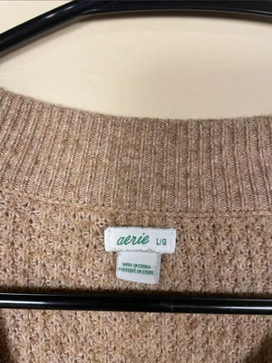 Aerie Women’s Waffle Knit Tan Comfy Cozy Crew Neck Sweater thumbnail 7