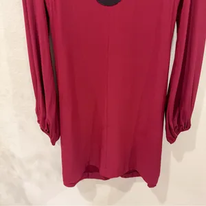 STAUD Wine Red Mini Dress Black Scallop Keyhole Long Sleeve XS thumbnail 4