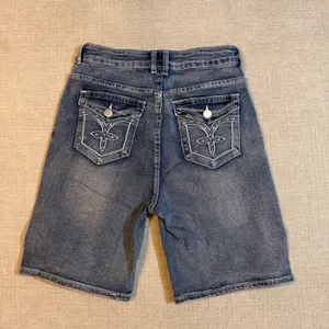 Embroidered Denim Shorts Medium Blue Jean‎ Bermuda Y2K Western Biker M thumbnail 2