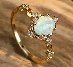 Iridescent Oval Cut Opal & Sparkling Cubic Zirconia Ring Size 7 thumbnail 2