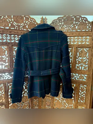American Eagle Y2K Plaid Belted Wool Peacoat. Navy Green Red thumbnail 9