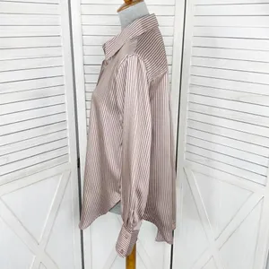 The Workshop Satin Pinstripe Oversized Button Up Shirt Mocha Medium Boyfriend‎ thumbnail 3
