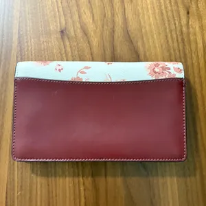 Coach Leather/Canvas Clutch Bag With Floral Print, Burgundy/Cream thumbnail 4