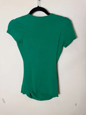 Boden Faux Wrap Front V Neck Super Soft Cap Sleeve T Tee Shirt Size 2 Green thumbnail 6