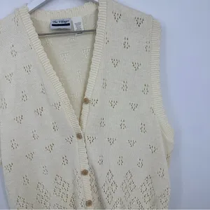 Vintage Y2K Cream Sweater Vest Cardigan Size Medium Boho Coquette Whimsical thumbnail 4
