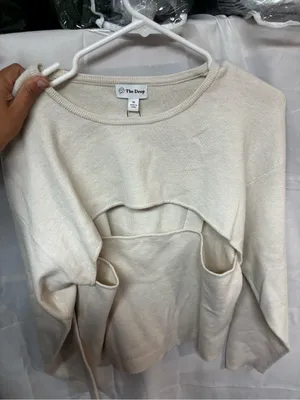 Women’s Cream Ribbed Cutout Crewneck Sweater thumbnail 2