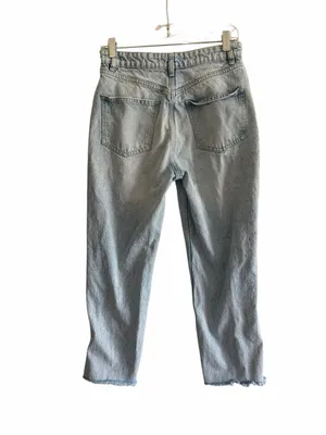 Zara Straight Cropped Straight Jeans Sz 6 High Waist Button Fly Fray Hem thumbnail 2