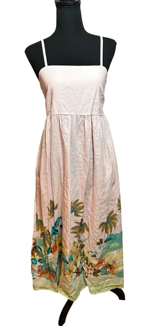 Le Ragazze Italy Linen Cotton Tropical Print Midi Dress Blush Pink Resortwear thumbnail 1